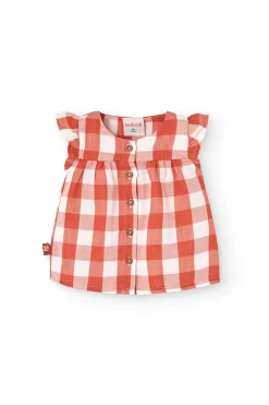 Abitino in maglia per bambina con motivo a quadri di colore rosso