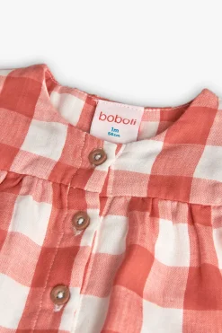 Abitino in maglia per bambina con motivo a quadri di colore rosso