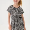 Abito in maglia per bambina con stampa in bianco e nero.