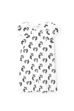 Abito in maglia per bambina con design floreale in bianco e nero.