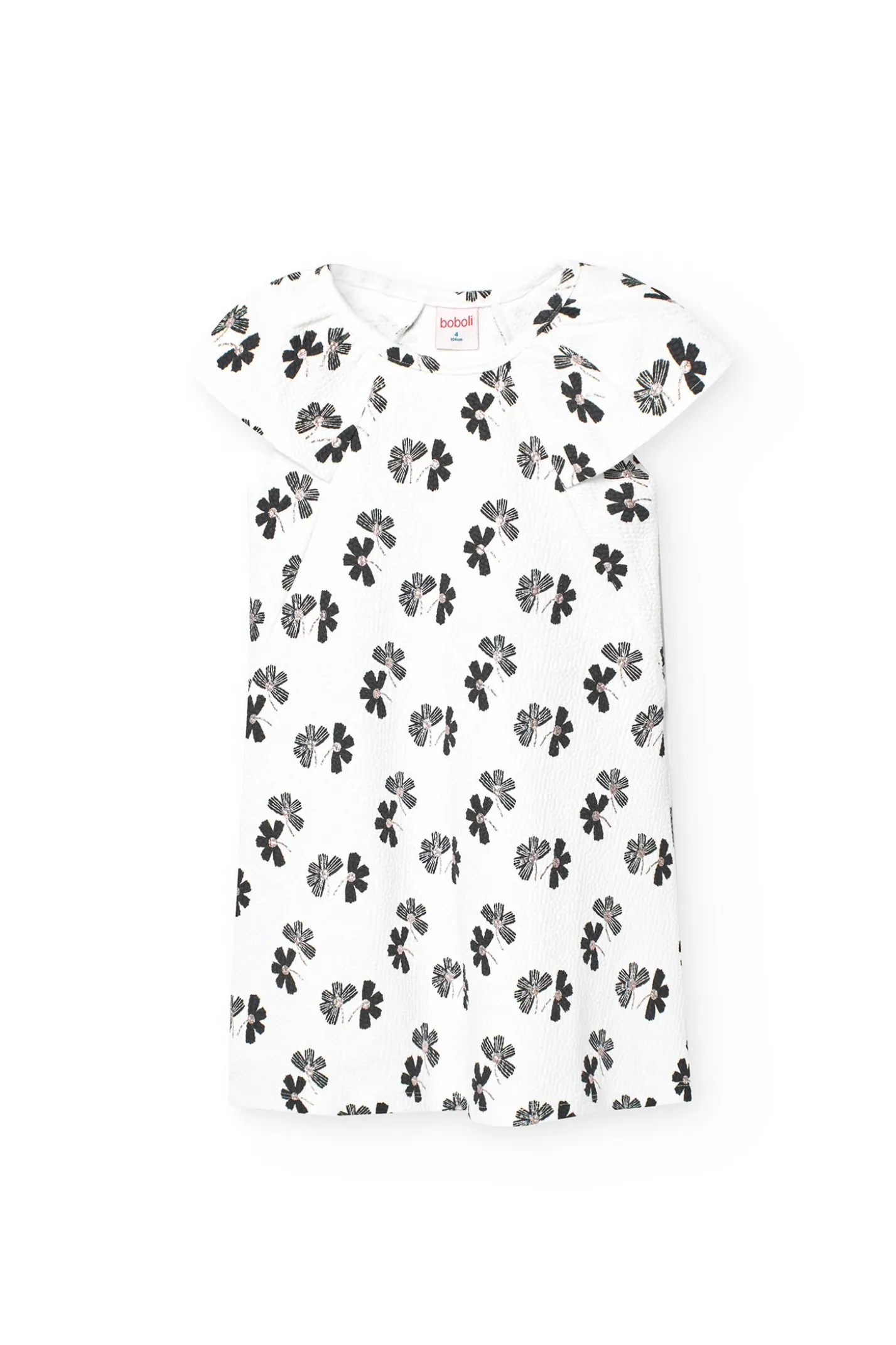 Abito in maglia per bambina con design floreale in bianco e nero.