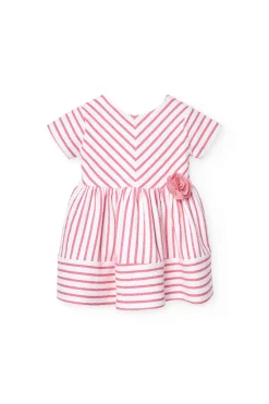 Abito in maglia per bambina con stampa a righe rosa e bianco