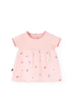 Abito in maglia per bambina in colore rosa con stampa floreale