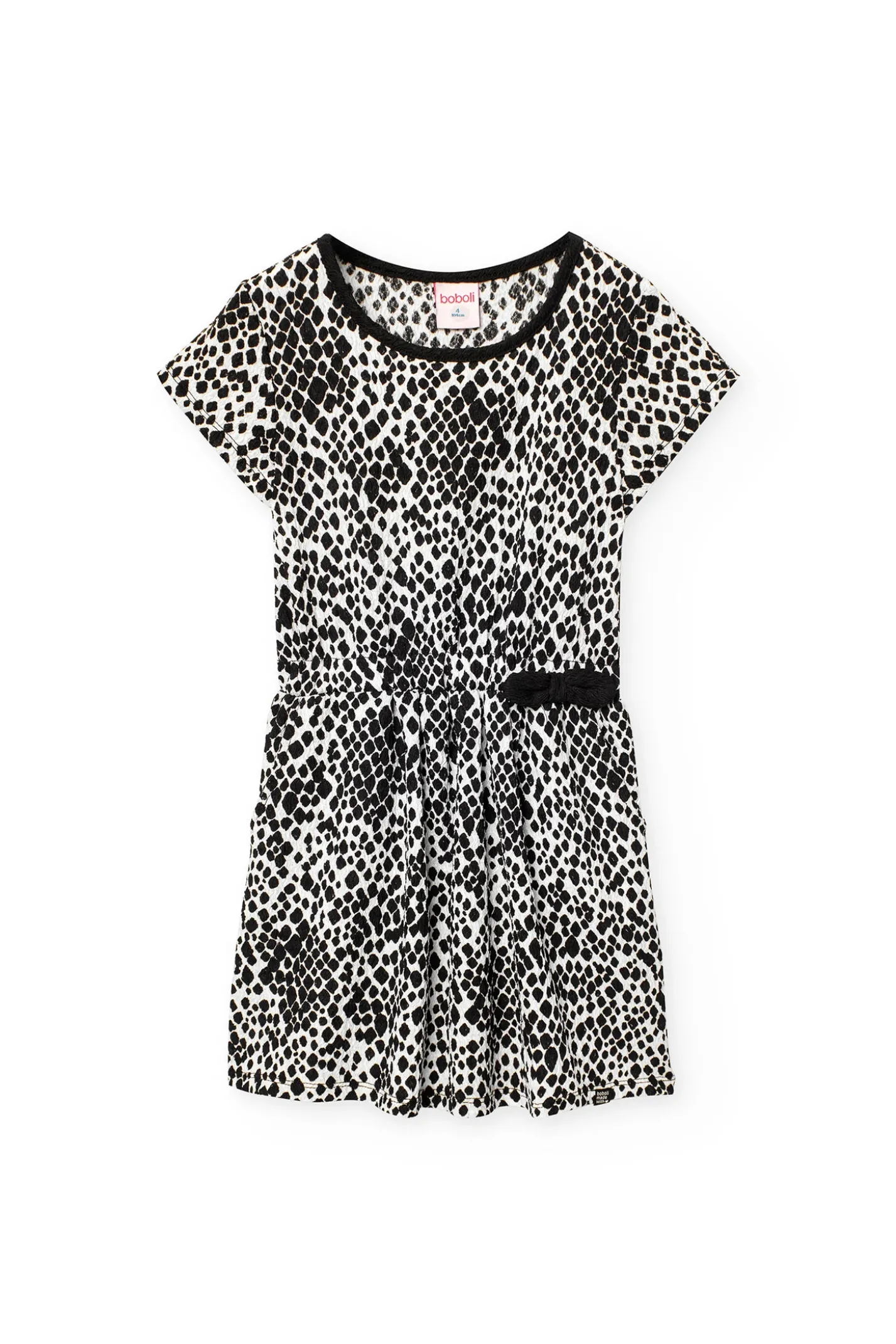 Abito in maglia per bambina con stampa in bianco e nero.