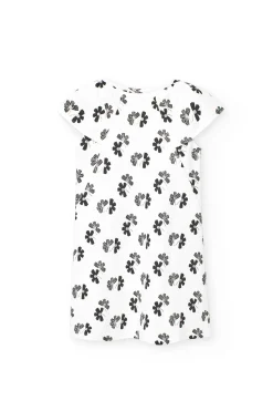 Abito in maglia per bambina con design floreale in bianco e nero.