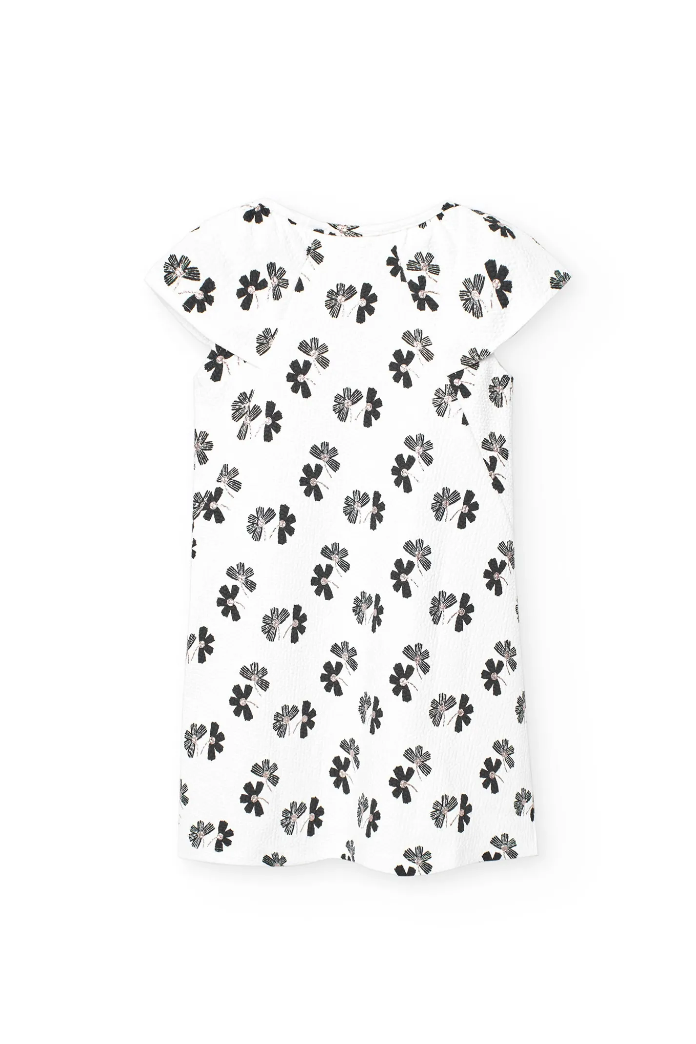 Abito in maglia per bambina con design floreale in bianco e nero.