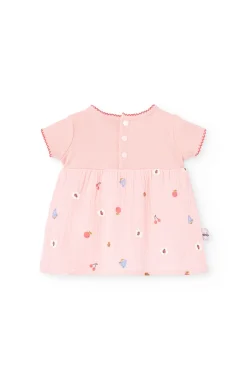Abito in maglia per bambina in colore rosa con stampa floreale