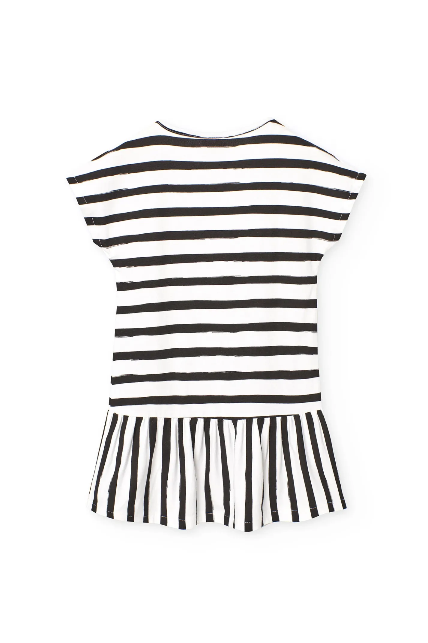 Abito in maglia per bambina con design a righe in bianco e nero.