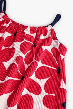 Abito in maglia per bambina con motivo floreale in rosso e bianco.