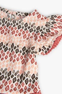 Abito in maglia per bebè bambina con stampa in color corallo e marrone
