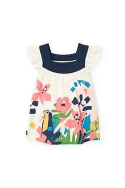 Abito in maglia per neonata di colore bianco con motivo floreale