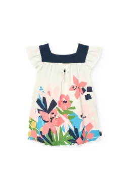 Abito in maglia per neonata di colore bianco con motivo floreale