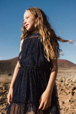 Abito in tulle plissettato per bambina in colore blu marino