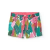 Bermuda a maglia per bambina con stampa di foglie in colore verde e rosa