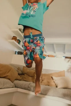 Bermuda a maglia per neonato con stampa tropicale