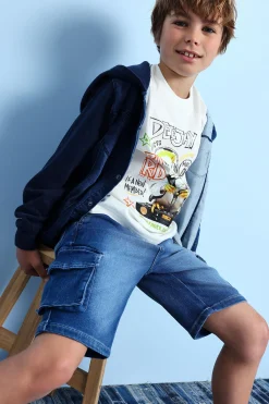 Bermuda cargo in denim per bambino di colore blu