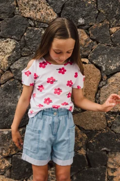 Bermuda in denim per bambina di colore blu.