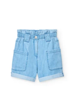Bermuda in denim per bambina di colore blu.