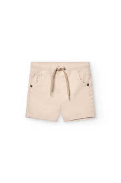 Bermuda in gabardina elasticizzata per neonato di colore beige