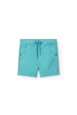 Bermuda in gabardina elasticizzata per bambino in colore verde.