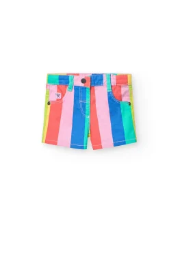 Bermuda in gabardina per neonata con stampa colorata
