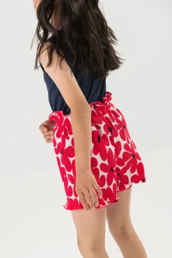 Bermuda in maglia per bambina con stampa di fiori rossi