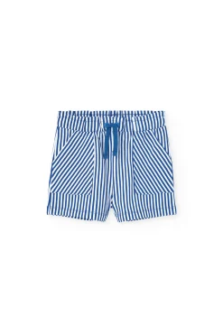 Bermuda in maglia per bambina con stampa a righe in blu e bianco
