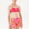 Bermuda in maglia per bambina con stampa nei colori rosa e verde