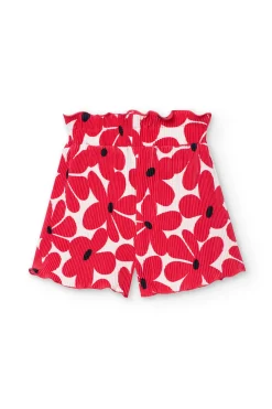 Bermuda in maglia per bambina con stampa di fiori rossi