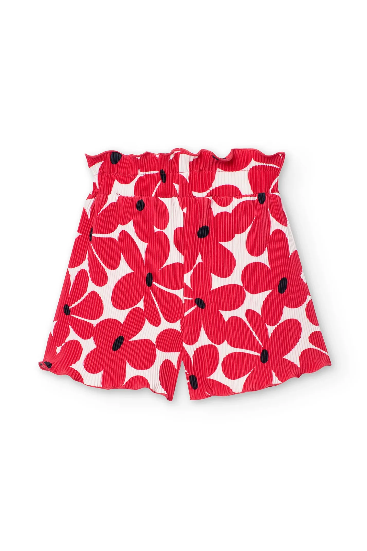 Bermuda in maglia per bambina con stampa di fiori rossi