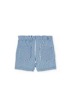Bermuda in maglia per bambina con stampa a righe in blu e bianco