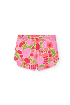 Bermuda in maglia per bambina con stampa nei colori rosa e verde