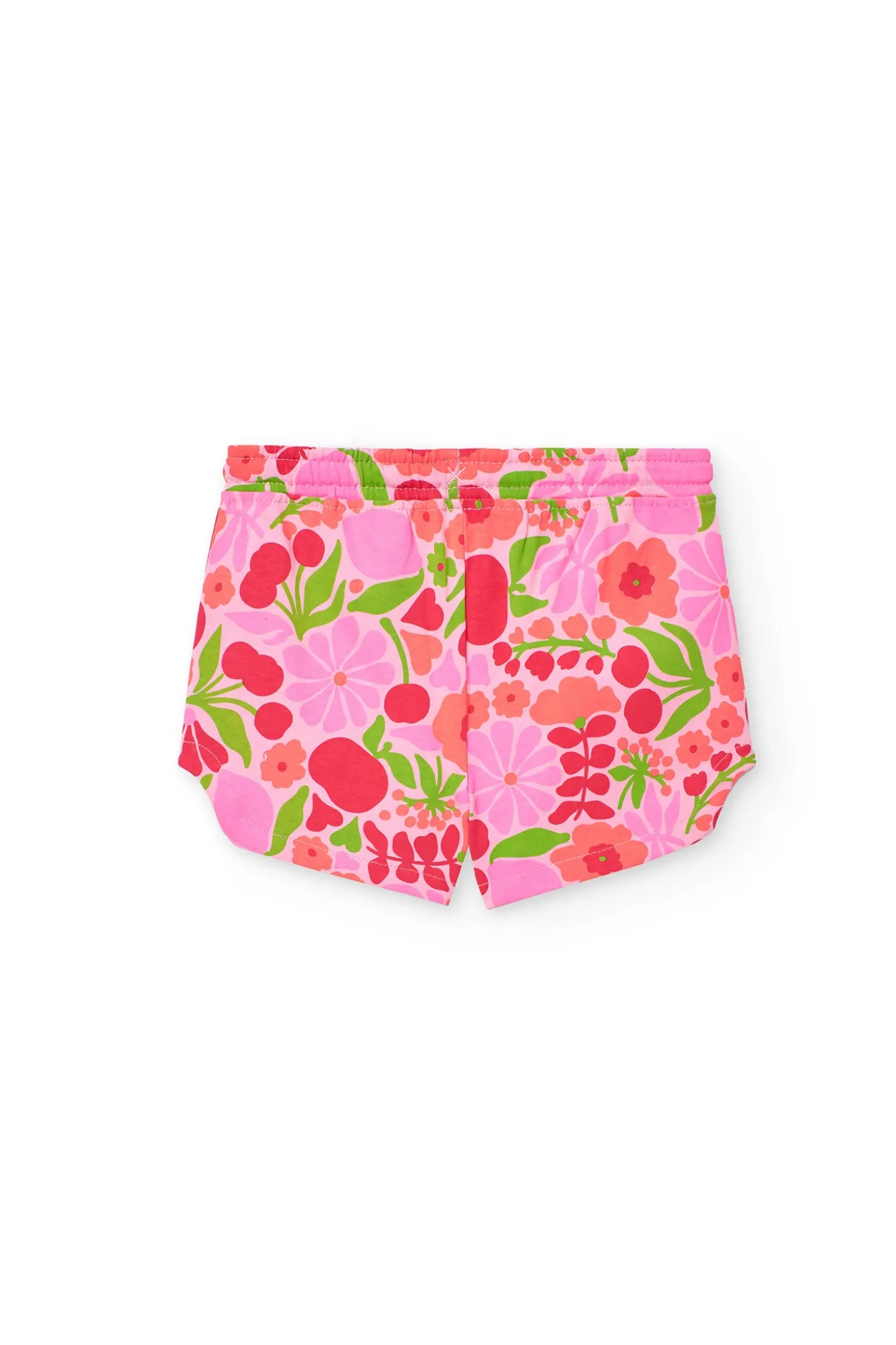 Bermuda in maglia per bambina con stampa nei colori rosa e verde