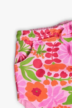 Bermuda in maglia per bambina con stampa nei colori rosa e verde