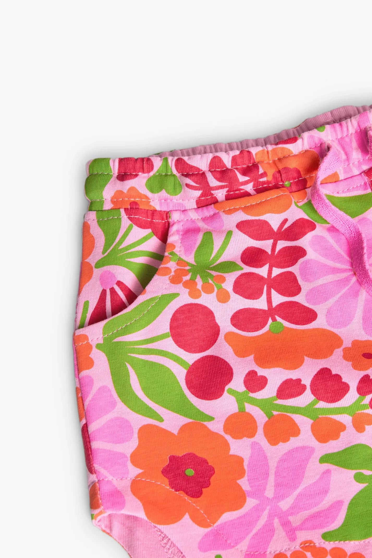 Bermuda in maglia per bambina con stampa nei colori rosa e verde