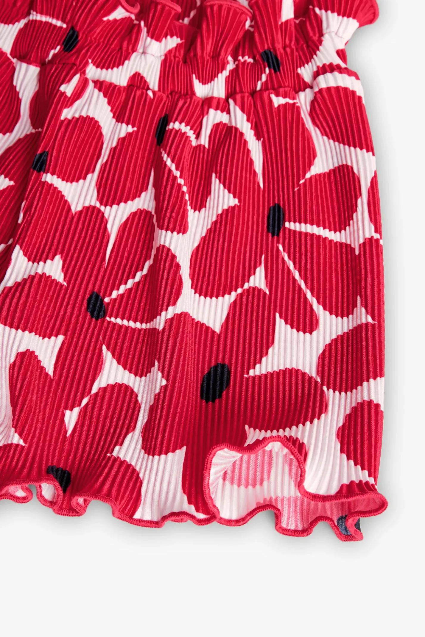 Bermuda in maglia per bambina con stampa di fiori rossi