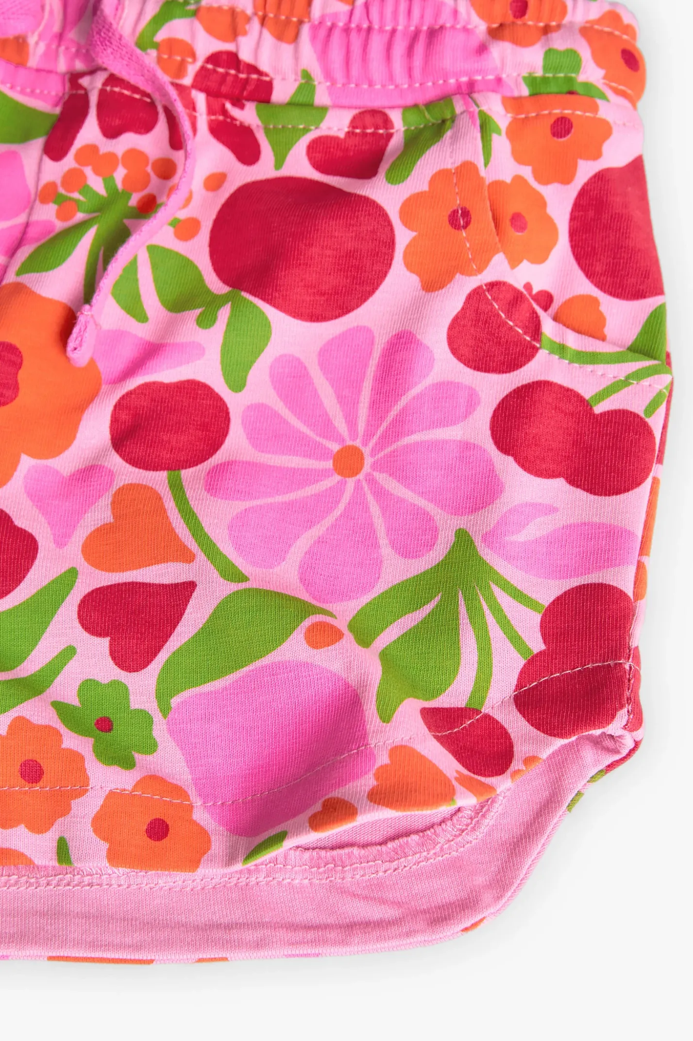 Bermuda in maglia per bambina con stampa nei colori rosa e verde