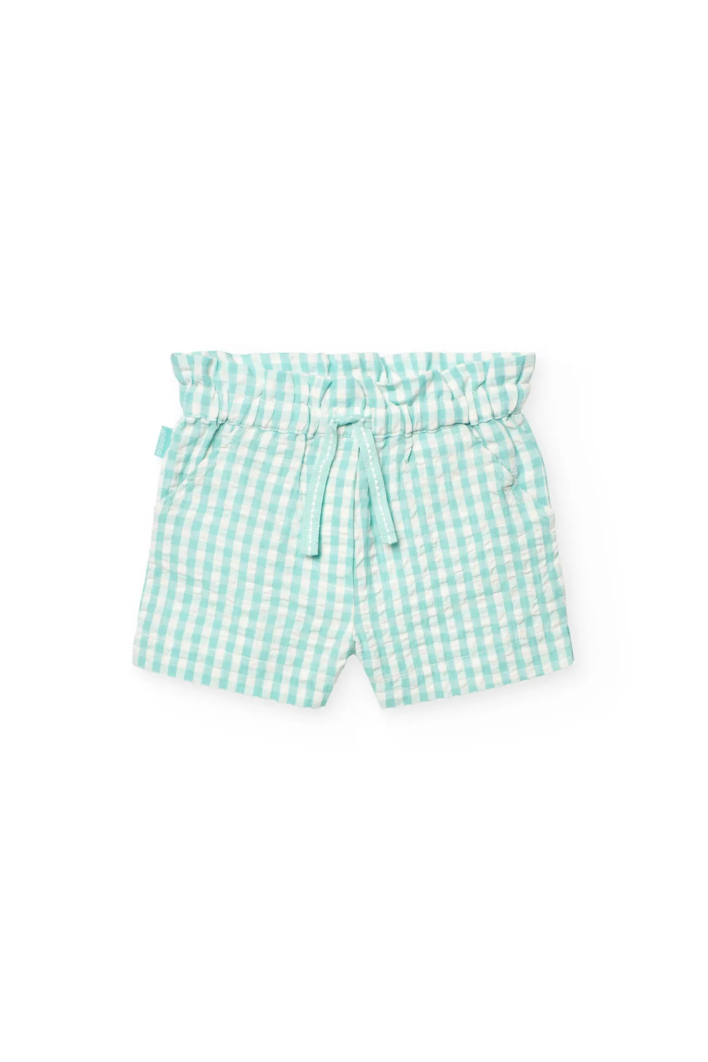 Bermuda in popeline per bambina verde con stampa a quadri.