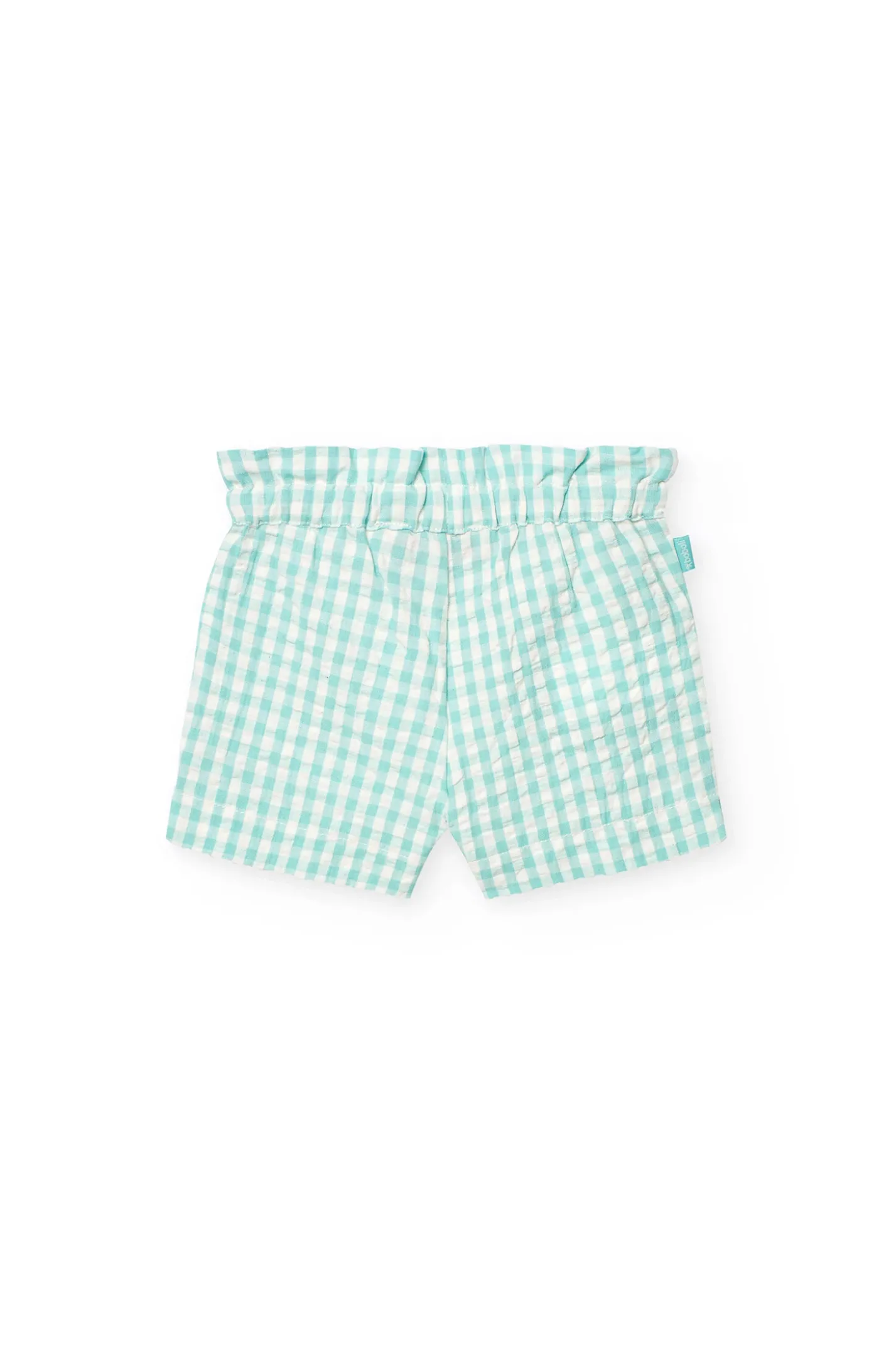 Bermuda in popeline per bambina verde con stampa a quadri.