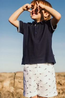 Bermuda oxford per bambino in colore bianco con stampa di animaletti
