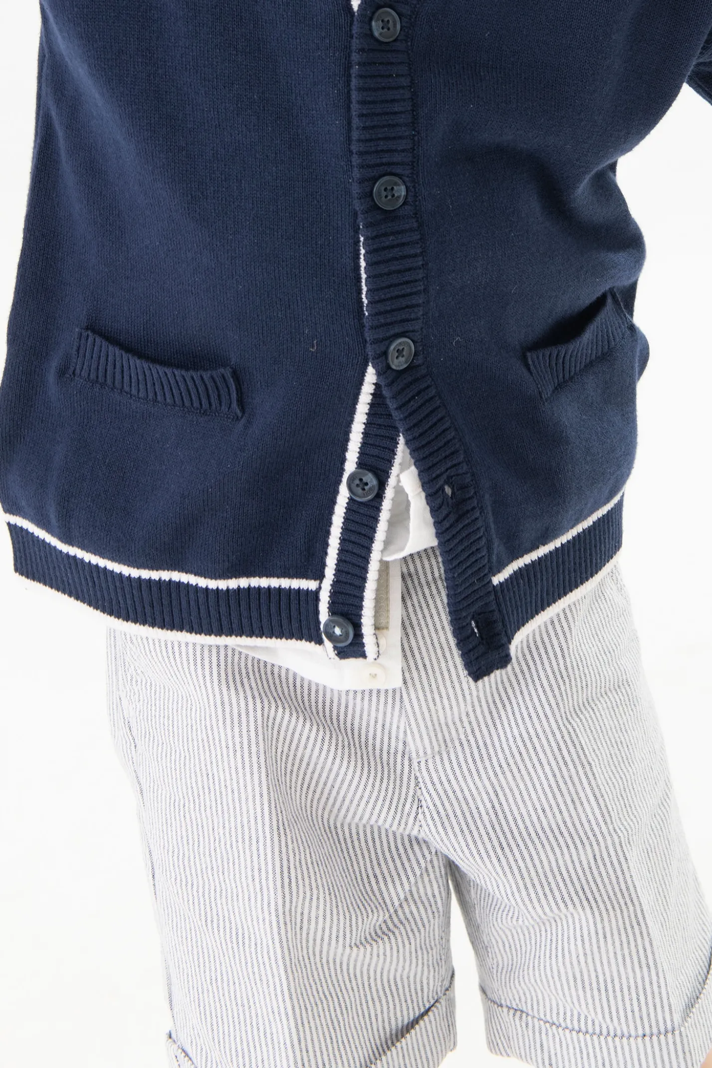 Bermuda oxford per bambino a righe grigie e nere