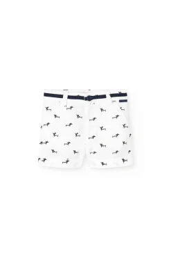 Bermuda oxford per bambino in colore bianco con stampa di animaletti