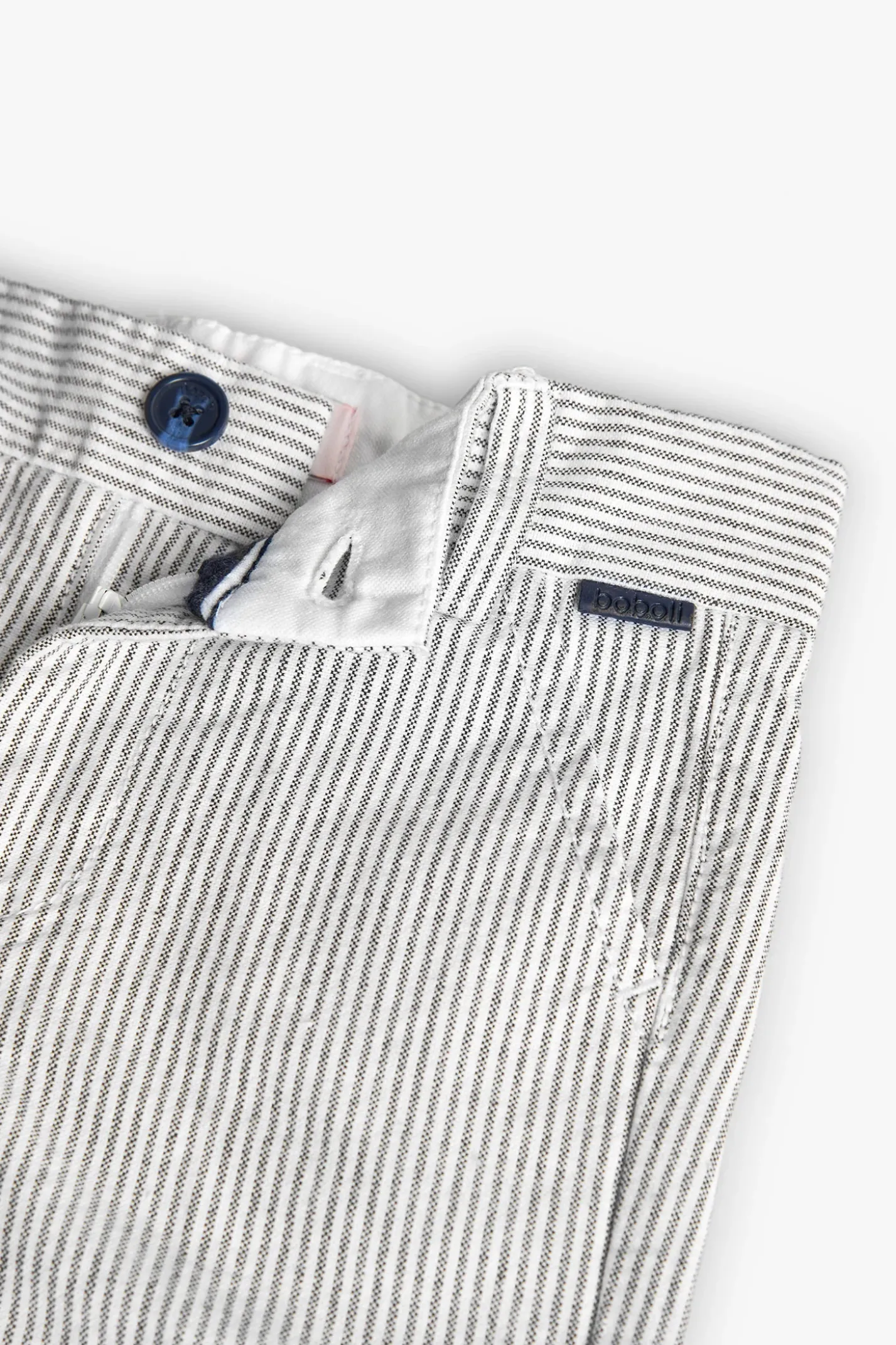 Bermuda oxford per bambino a righe grigie e nere