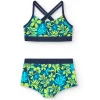 Bikini in poliammide per bambina con stampa tropicale