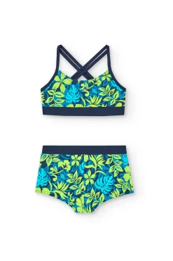 Bikini in poliammide per bambina con stampa tropicale