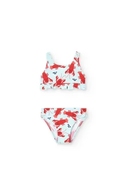 Bikini in poliammide per neonata con stampa di aragoste