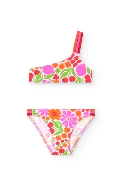 Bikini in poliammide per bambina con stampa floreale