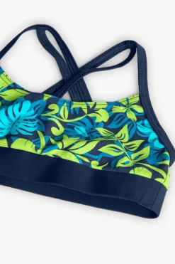 Bikini in poliammide per bambina con stampa tropicale