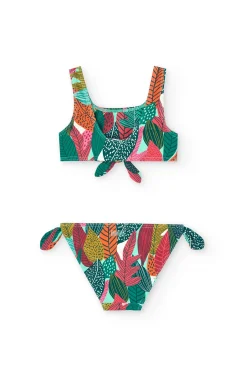 Bikini in poliammide per bambina con stampa di foglie