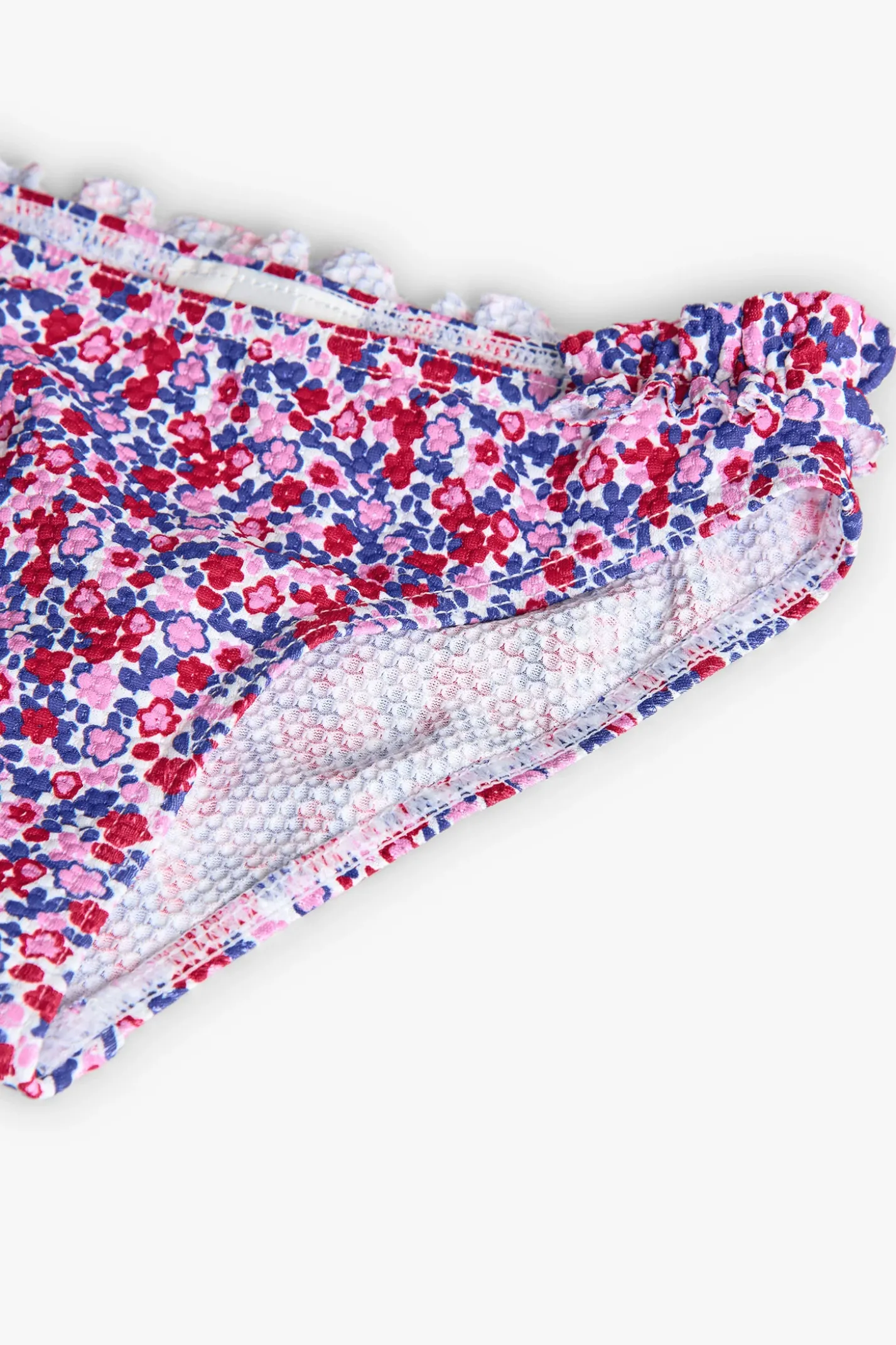 Bikini in poliammide per bambina con stampa floreale in rosso e blu